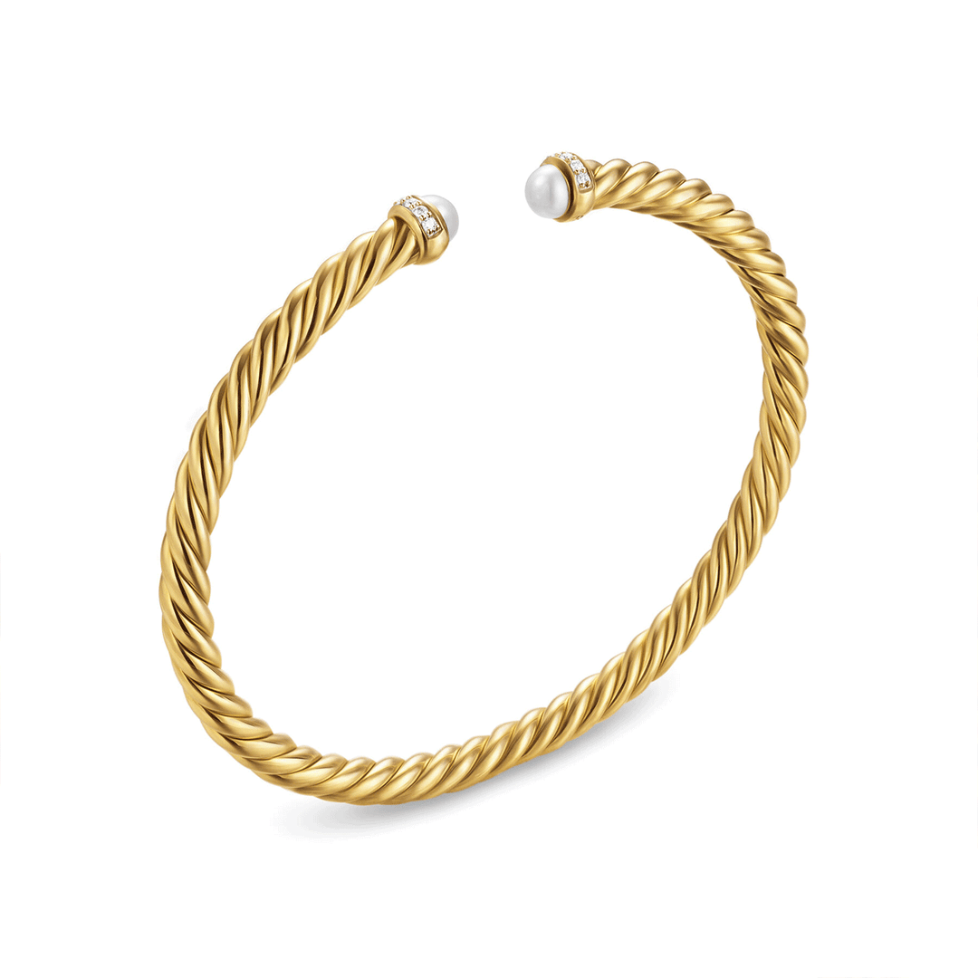 David Yurman Cablespira Flex Bracelet 18k Yellow Gold with Pearls and Diamonds, 4mm