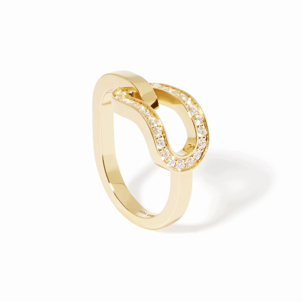 Dinh Van 18k Yellow Gold and Diamond Maillon Large Ring