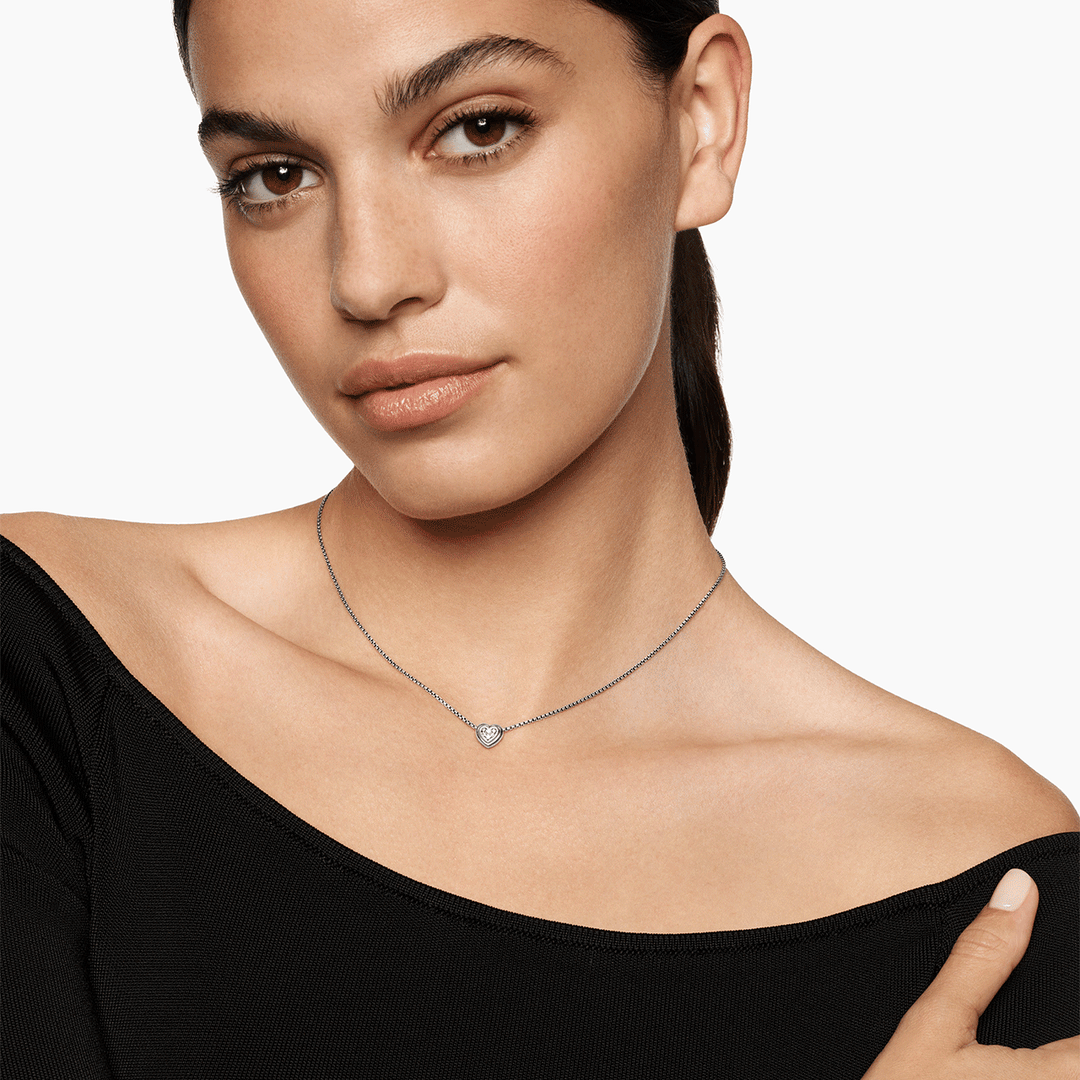 David Yurman Puffy Heart Pendant Necklace Sterling Silver with Diamonds, 7.8mm
