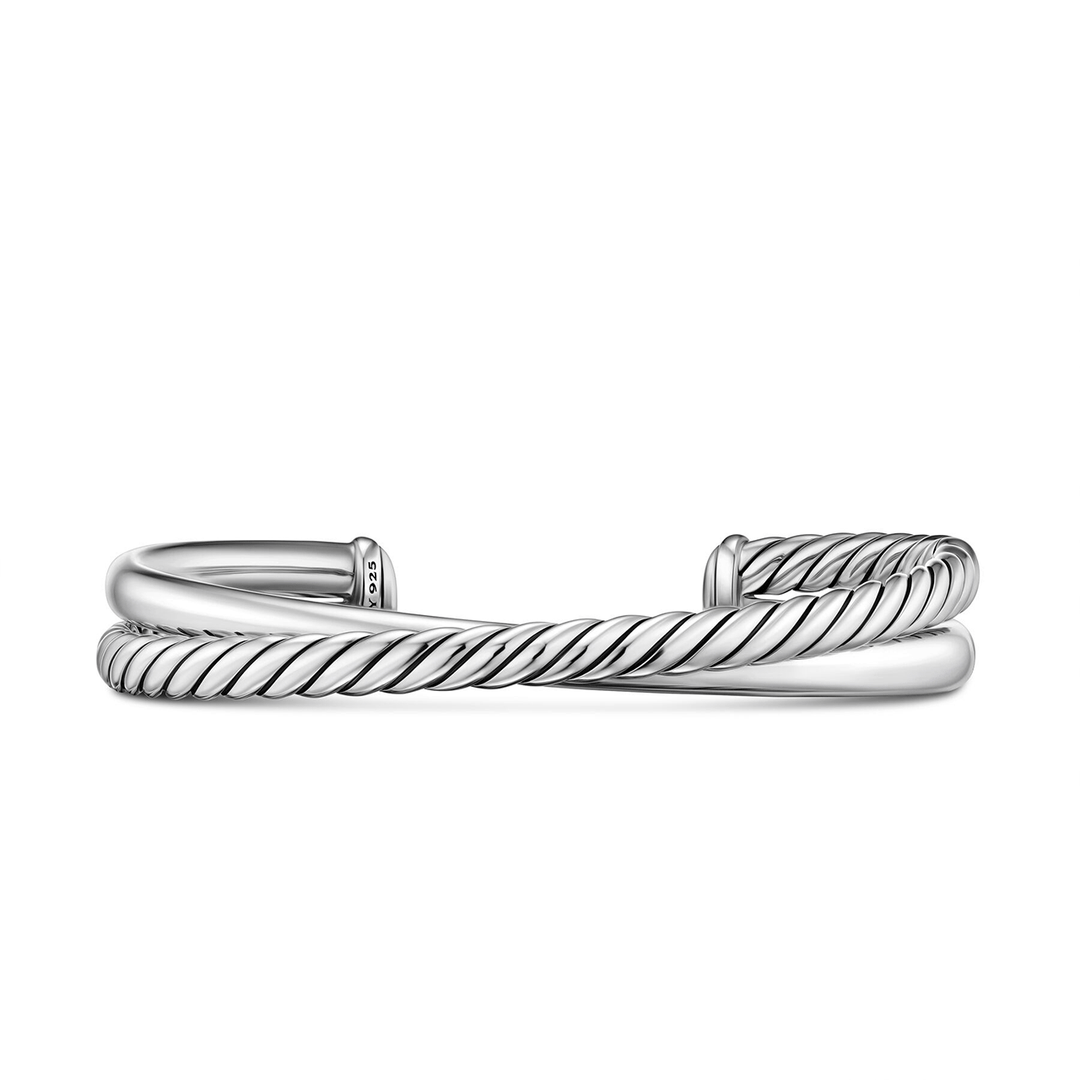David Yurman Crossover Two Row Cuff Bracelet Sterling Silver, 10.7mm