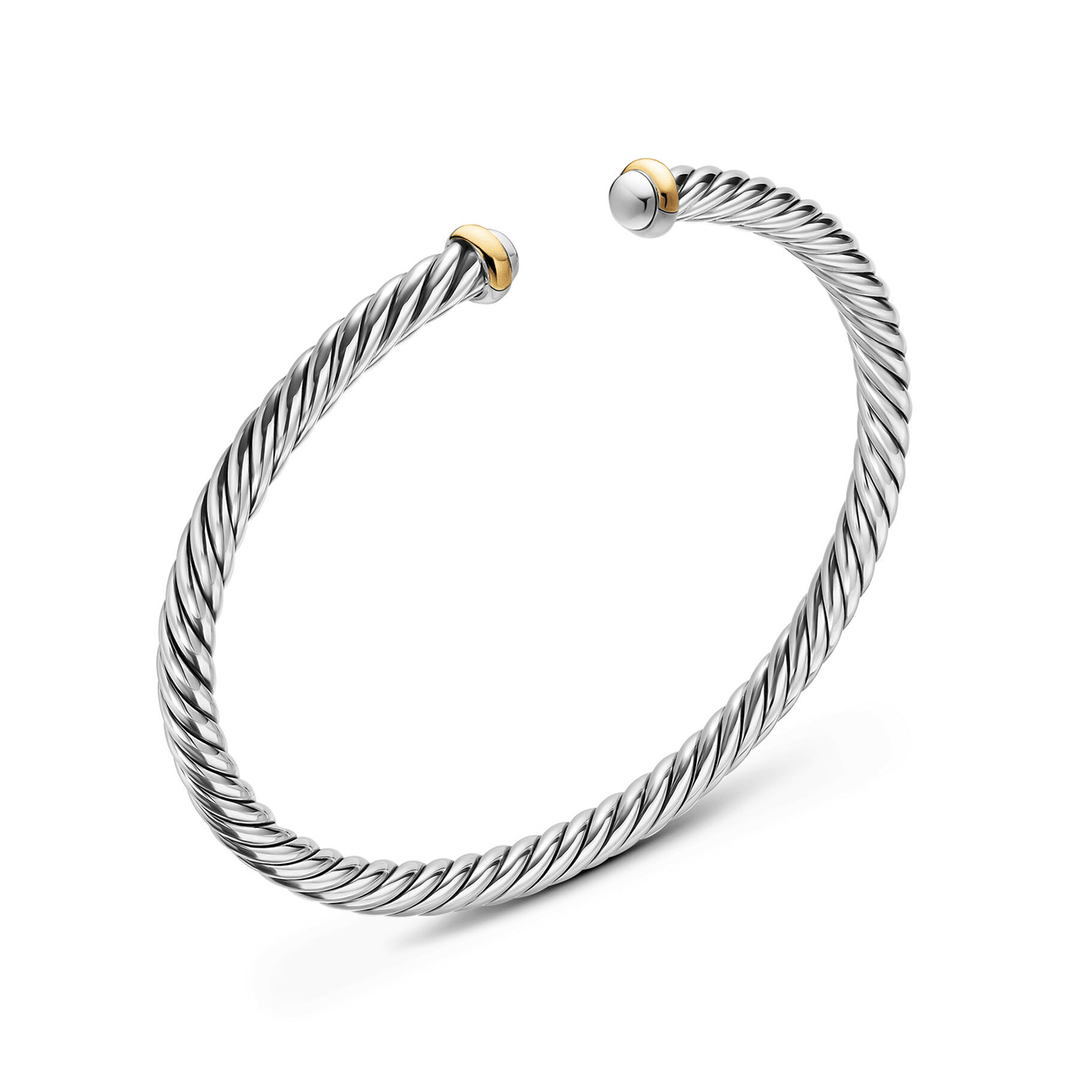 David Yurman Cable Flex® Bracelet Sterling Silver with 14K Yellow Gold, 4mm Small