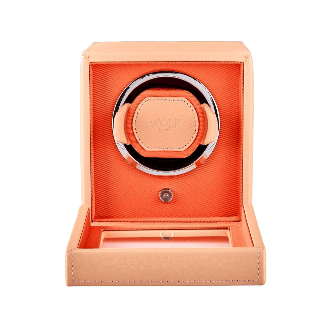 Wolf Designs Cub Single Watch Winder with Cover Peach/Orange