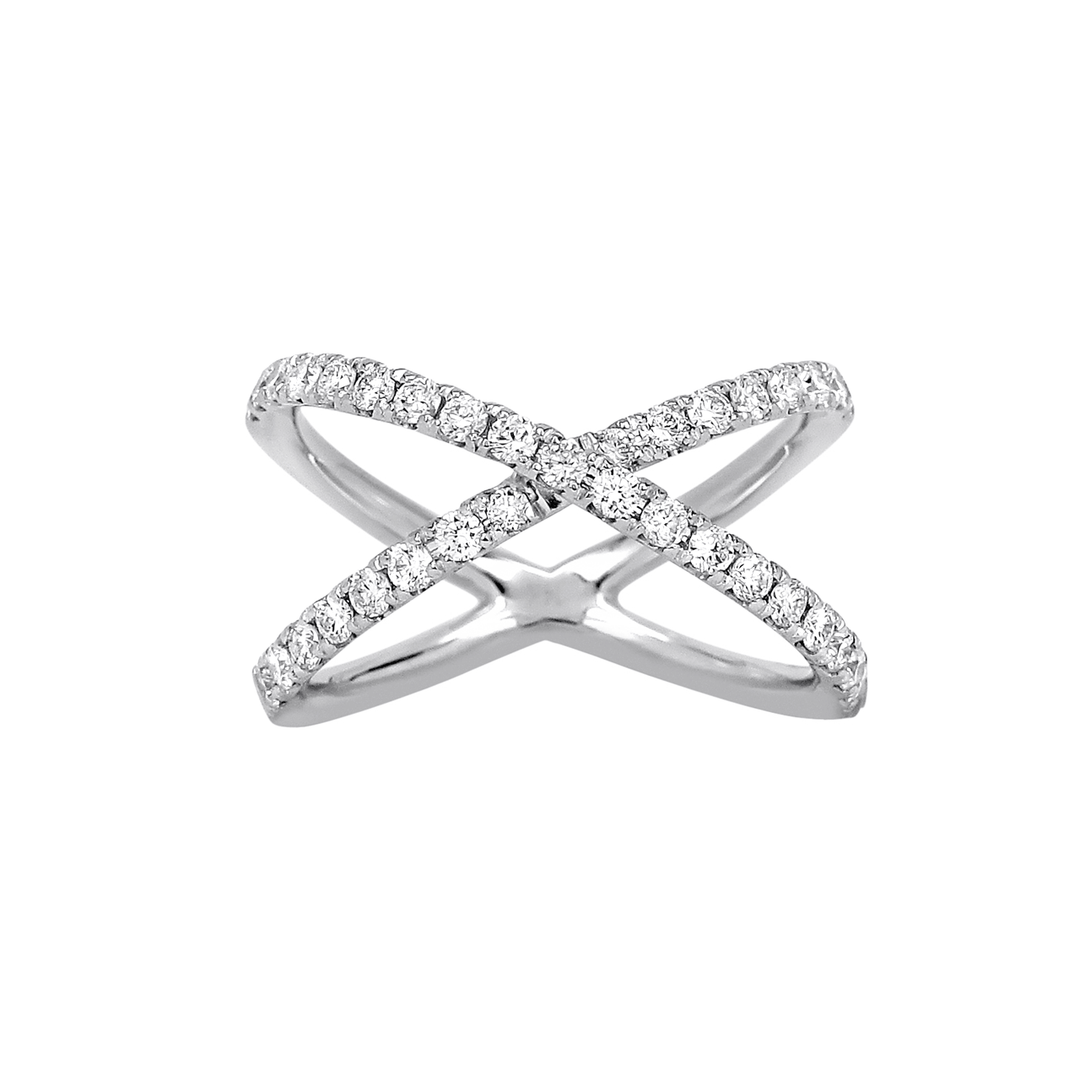 18k White Gold and .85 Total Weight Diamond X Crossover Ring