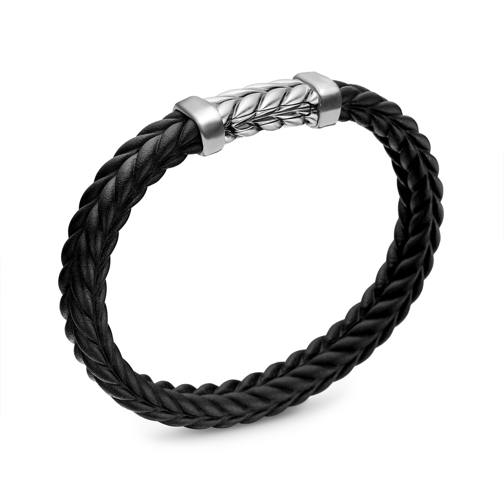 David Yurman Chevron Bracelet Black Rubber with Sterling Silver, 9mm