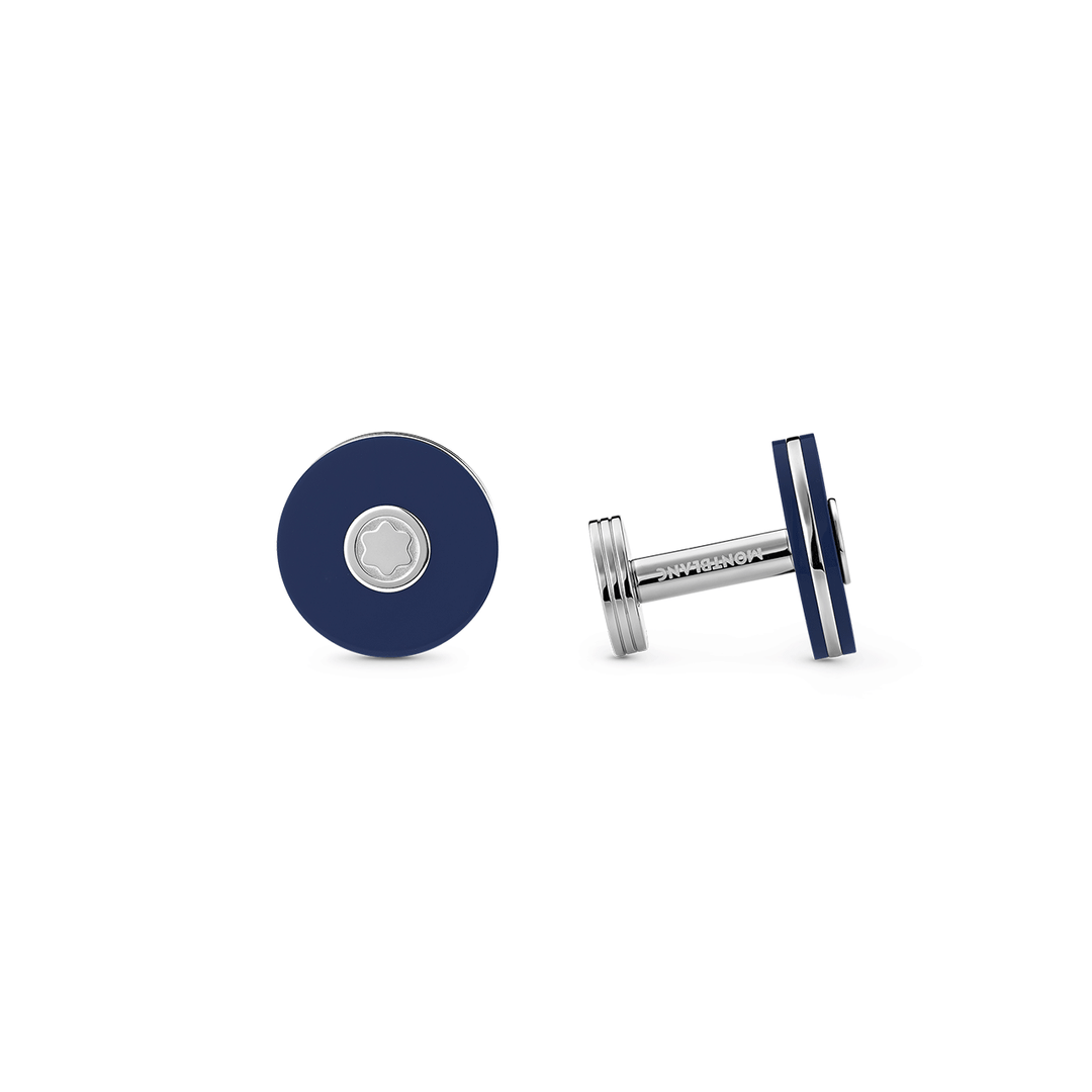 Montblanc Round Stainless Steel with Blue Resin Cufflinks