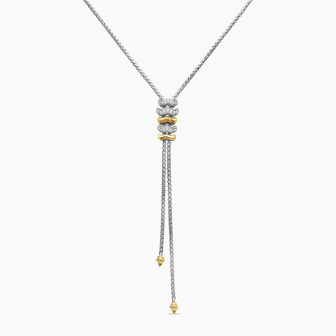 David Yurman Zig Zag Stax™ Y Necklace Sterling Silver with 18k Yellow Gold and Diamonds