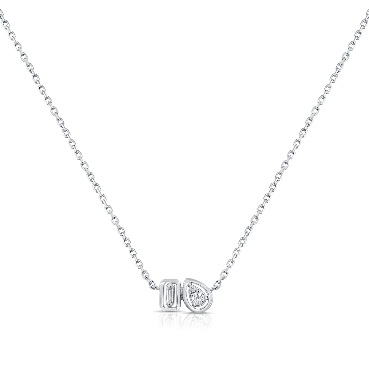 14k White Gold Baguette &amp; Round Diamond Pendant