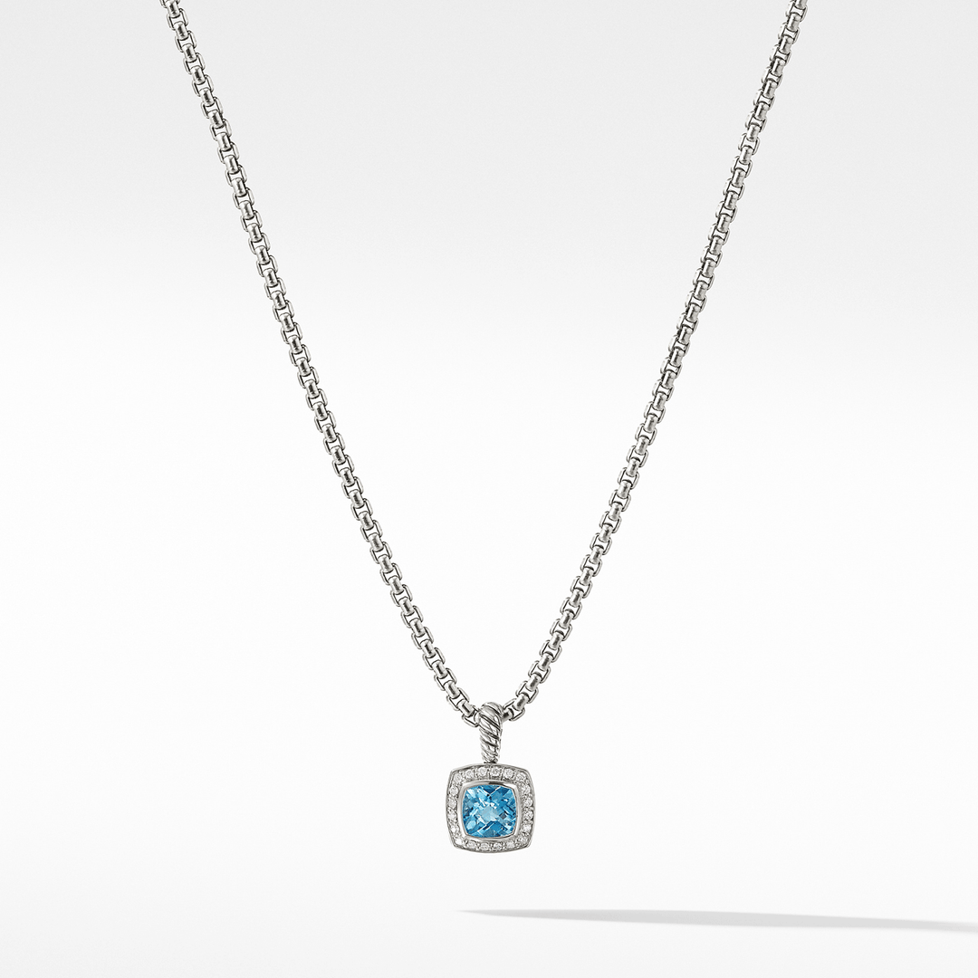 David Yurman Petite Albion Pendant Necklace with Blue Topaz and Diamonds