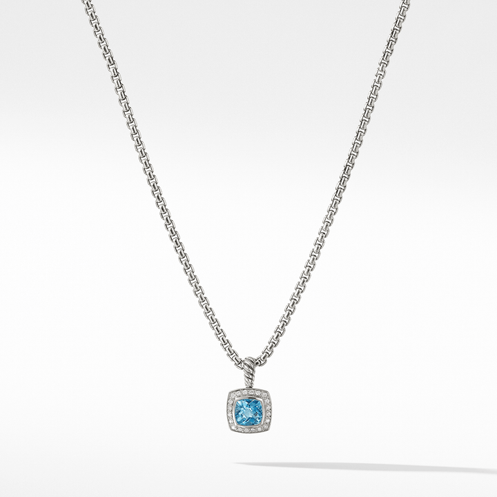David Yurman Petite Albion Pendant Necklace with Blue Topaz and Diamonds
