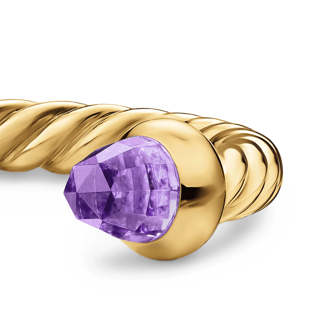 David Yurman Micro Cablespira® Flex Open Ring 18K Yellow Gold with Amethyst, 2.5mm