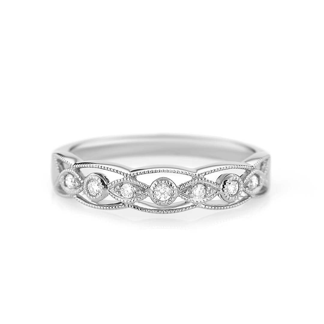 Hamilton Heritage Collection 18k White Gold and 0.08 Total Weight Diamond Half Way Band