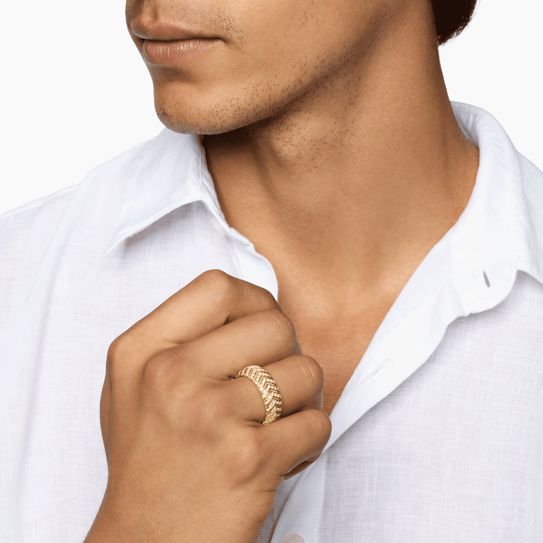 David Yurman Chevron Band Ring 18K Yellow Gold with Diamonds, 8mm