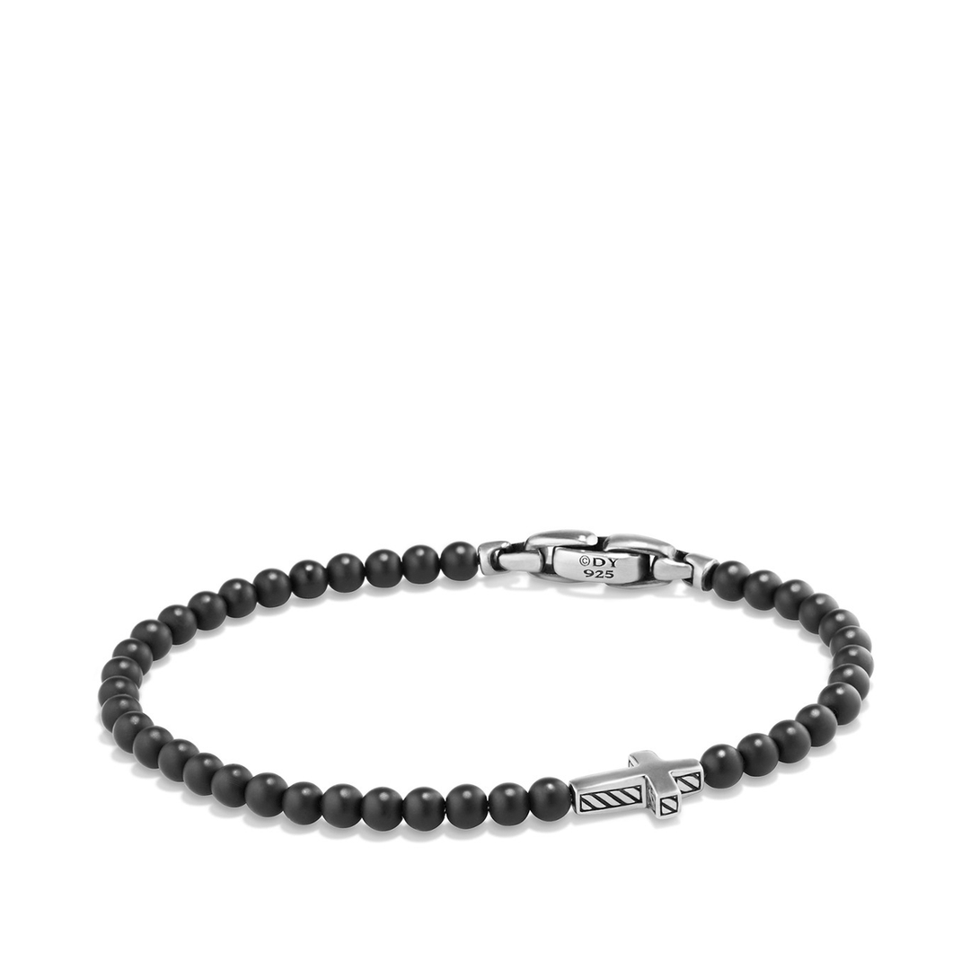 David Yurman Spiritual Beads Cross Station Bracelet Sterling Silver with Black Onyx, 4mm