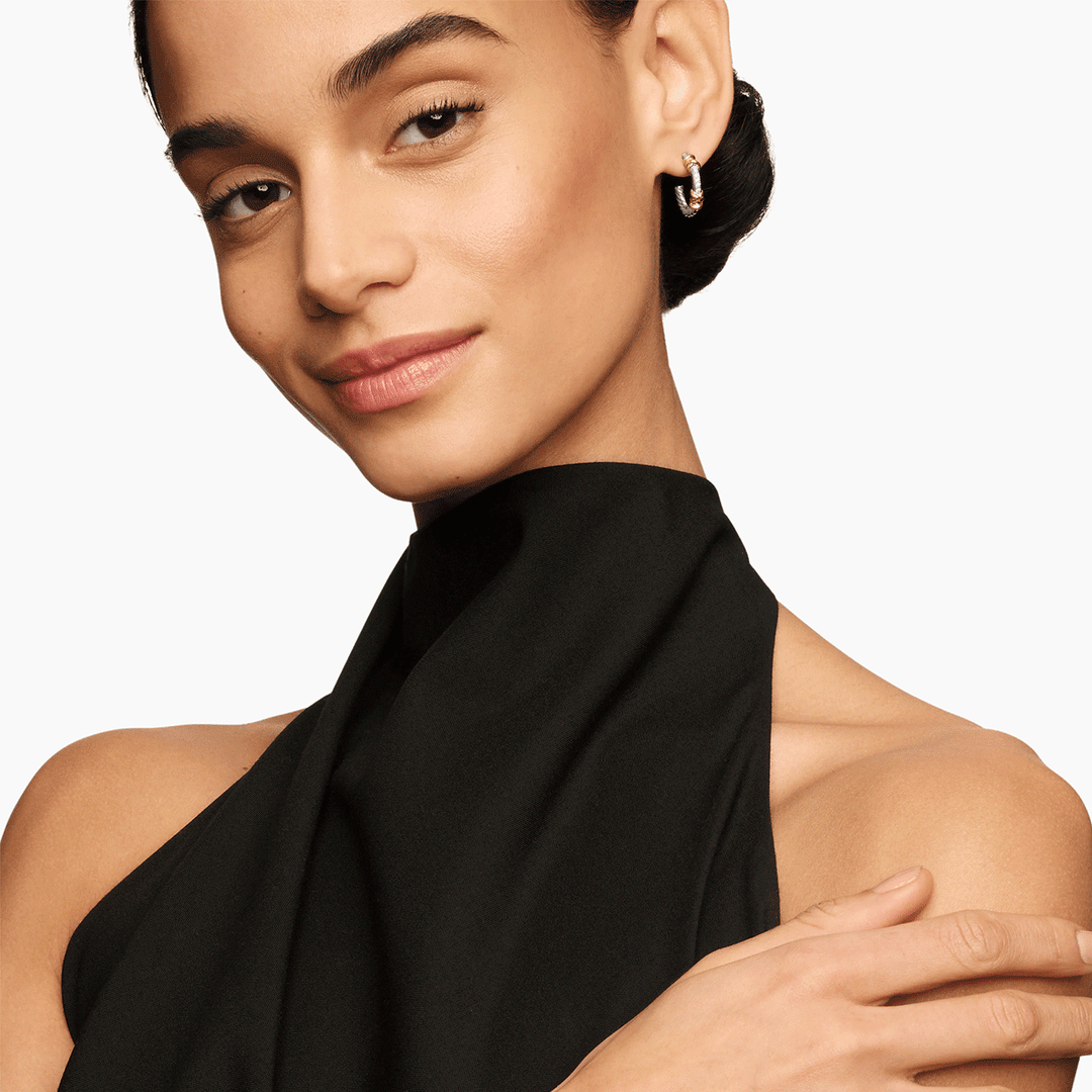 David Yurman Petite Helena Wrap Hoop Earrings Sterling Silver with 18K Yellow Gold and Diamonds, 3/4in
