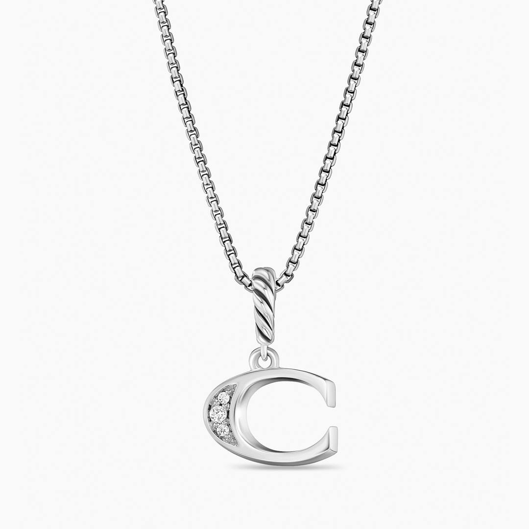 David Yurman Pavé Initial Pendant Necklace with Diamond C