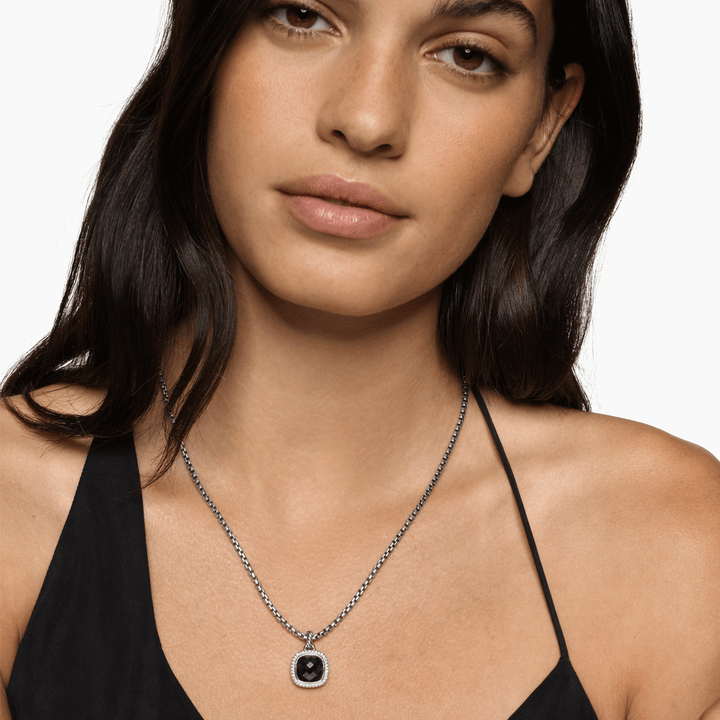 David Yurman Albion Pendant Sterling Silver with Black Onyx and Diamonds, 11mm