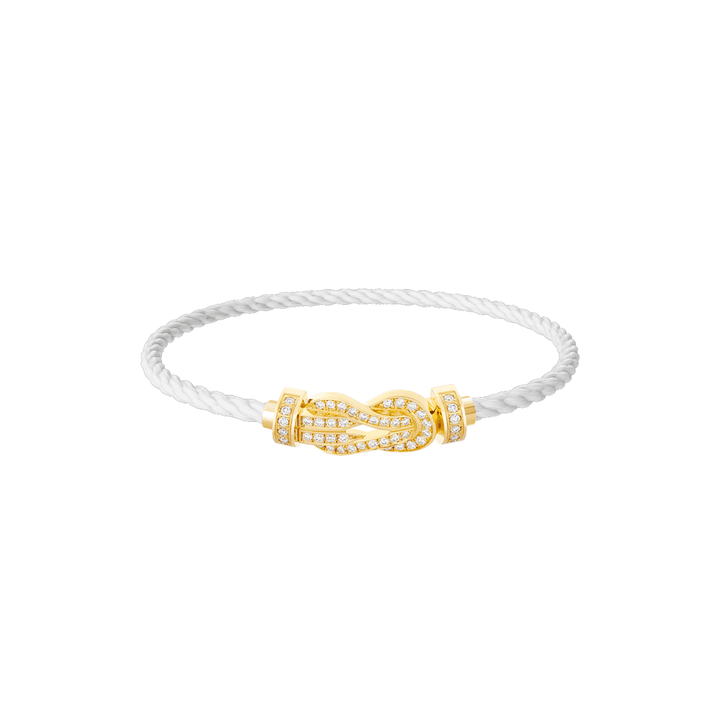 FRED White Cord 18k Yellow Gold MD Full Diamond Chance Infinie Buckle, Exclusively at Hamilton Jewelers