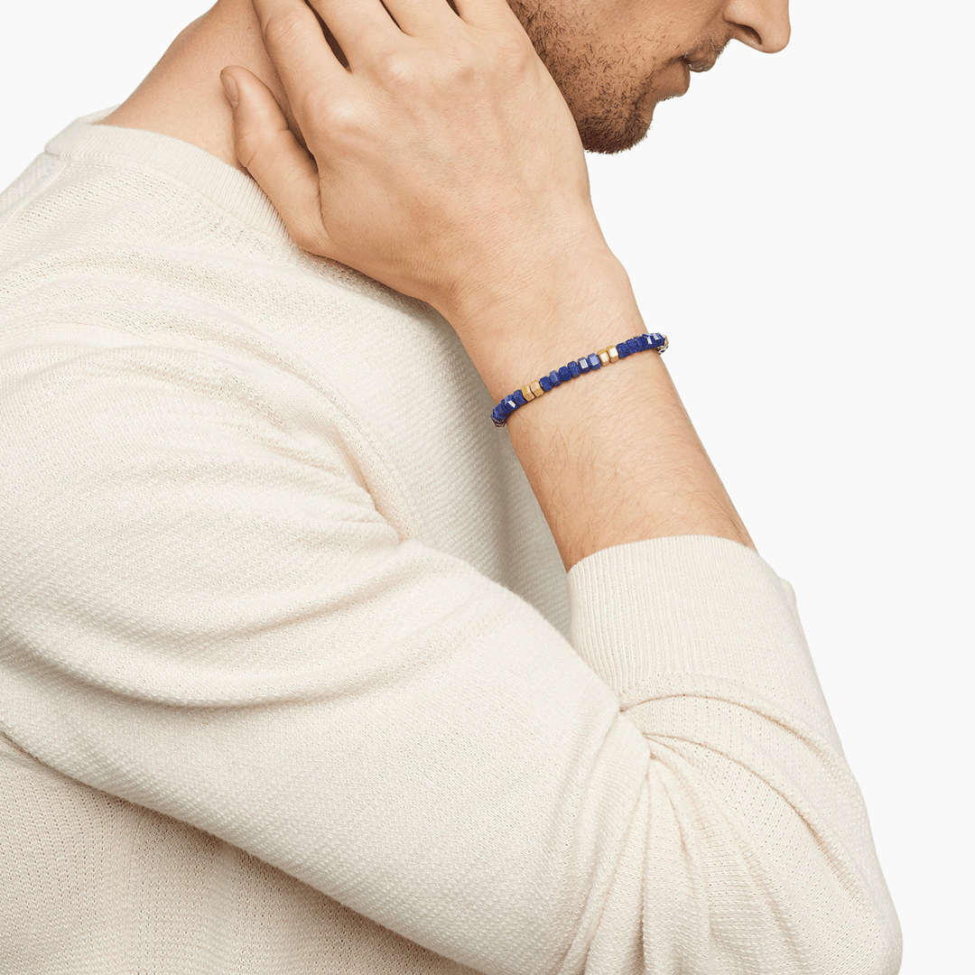 David Yurman Hex Bead Bracelet Lapis and 18k Yellow Gold, 6mm
