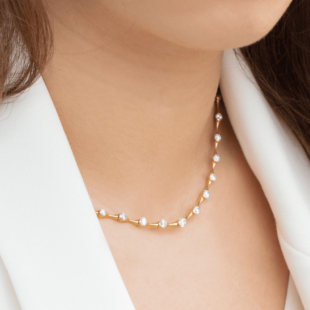 Wave 18k Yellow Gold and Diamond Necklace