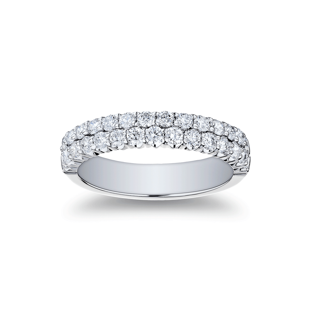 18k White Gold and .90 Total Weight Diamond Two Row Band
