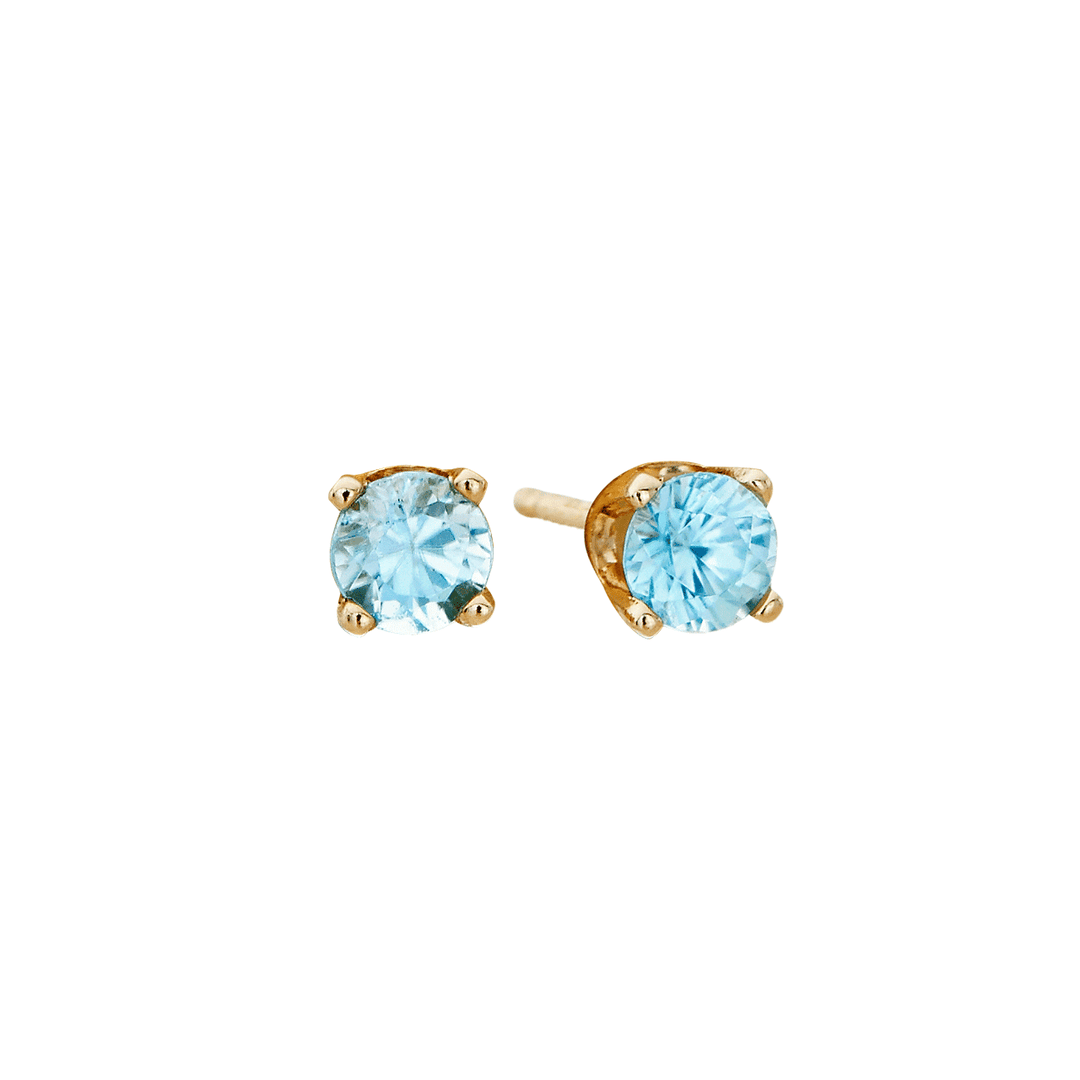 14k Yellow Gold and .20 Total Weight Aquamarine Stud Earrings