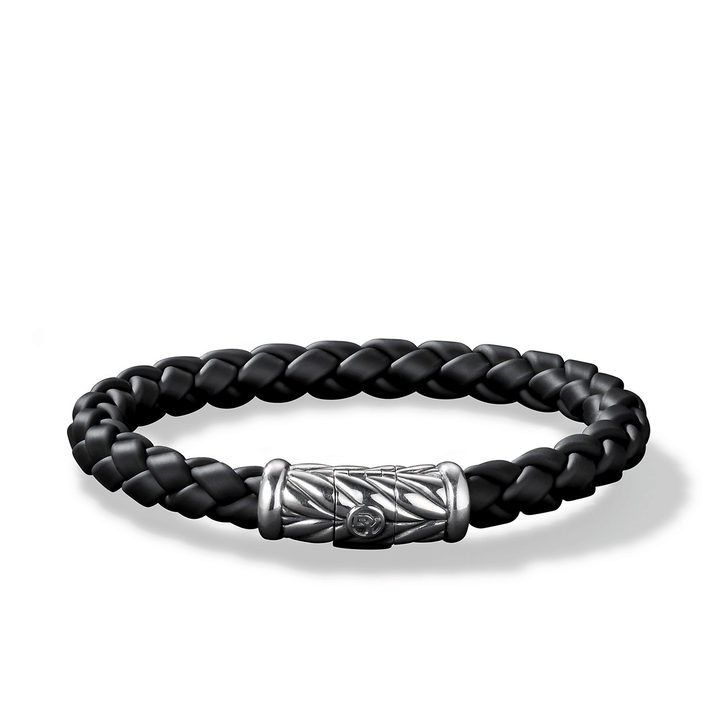 David Yurman Chevron Bracelet Black Rubber and Sterling Silver, 8mm