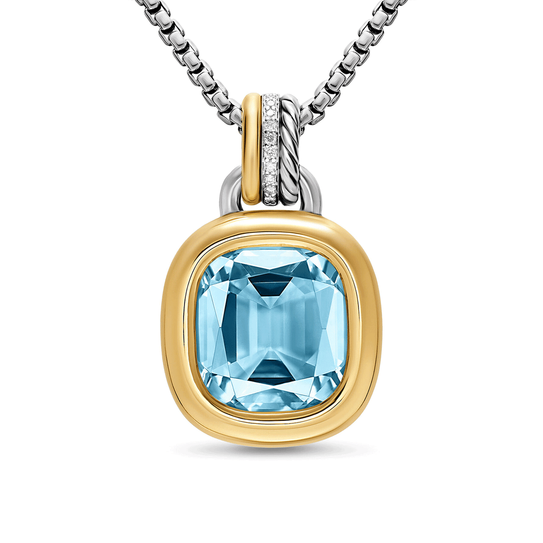 David Yurman DY Mercer® Color Amulet Sterling Silver with 18K Yellow Gold, Sky Blue Topaz and Diamonds, 13mm