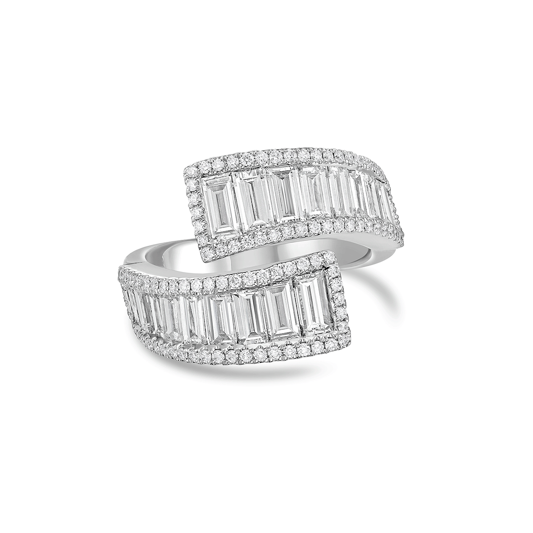Charles Krypell 18k White Gold and 2.65 Total Weight Diamond Bypass Ring