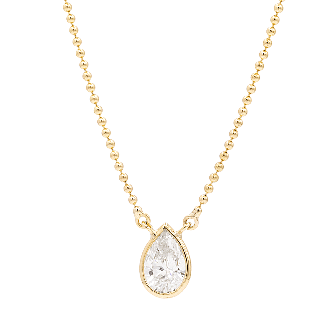 18k Yellow Gold and 1.01 Total Weight Pear Diamond Necklace