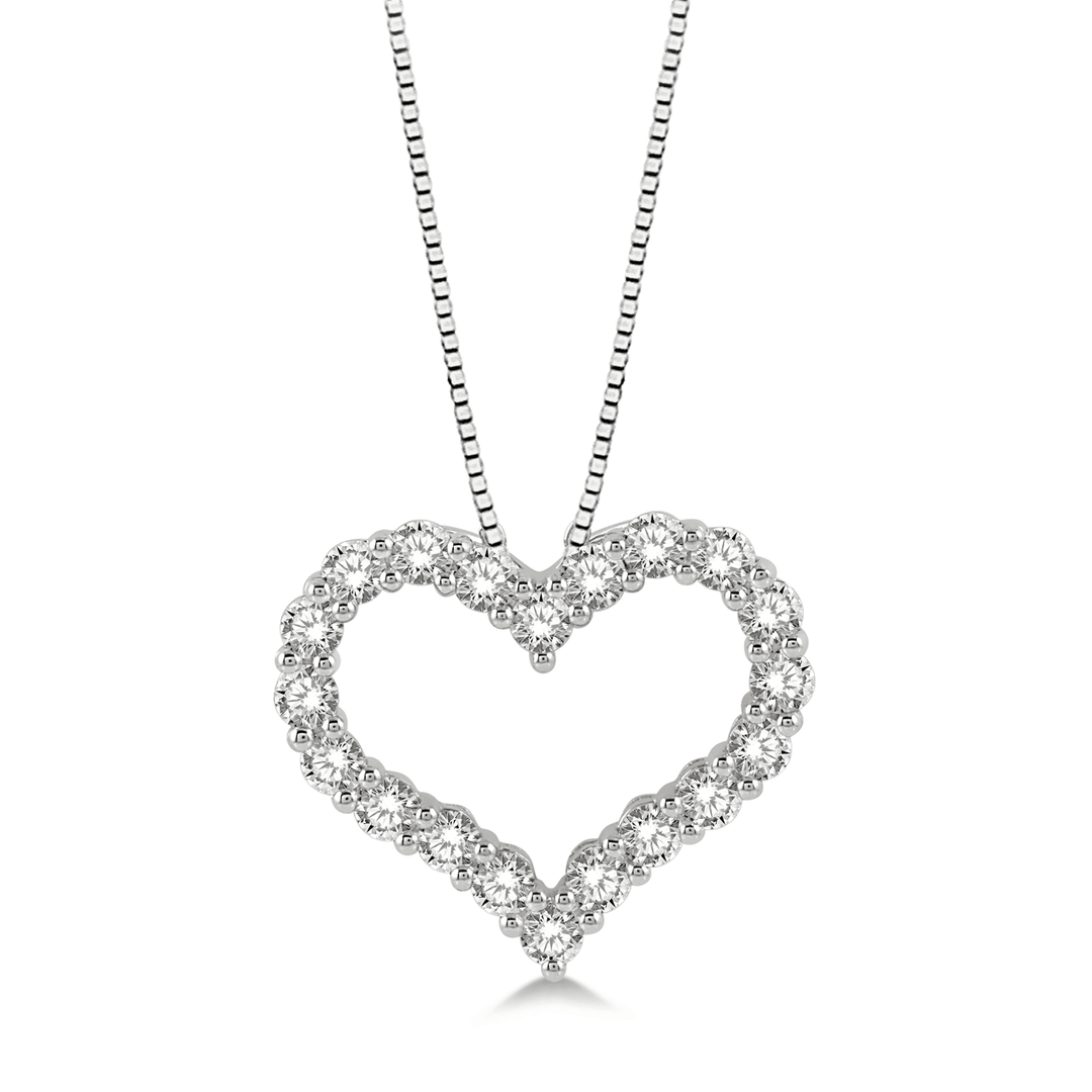 14k White Gold and 2.00 Total Weight Diamond Heart Pendant