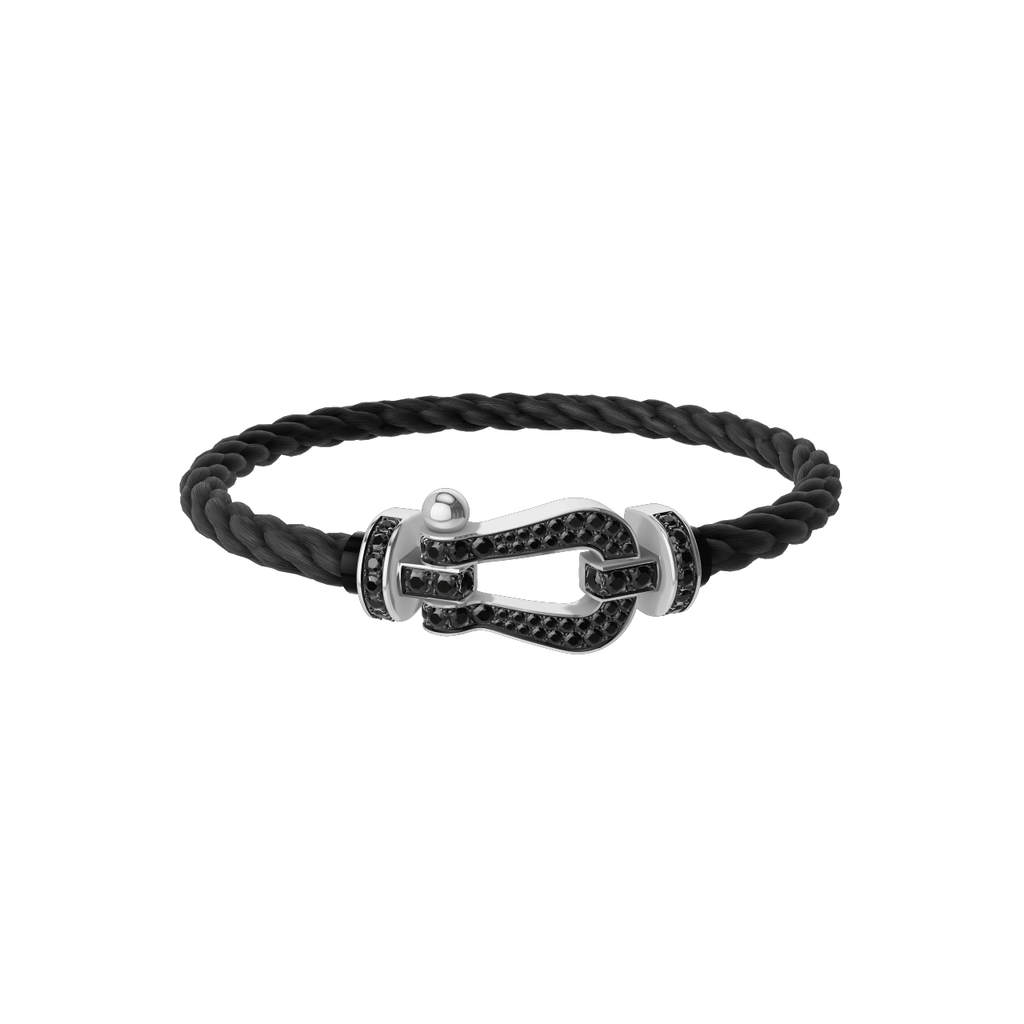 FRED FORCE 10 Black Cord with 18k White Gold LG Full black sapphire Buckle, Exclusively at Hamilton Jewelers