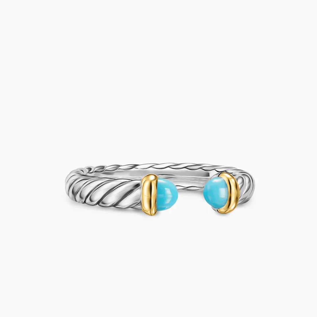 David Yurman Petite Cable Open Ring Sterling Silver with 14k Yellow Gold and Turquoise, 3.4mm