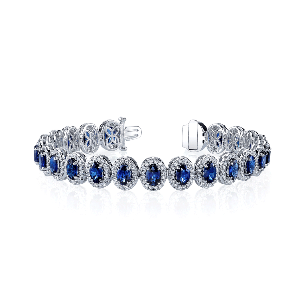 18k White Gold and 11.54 Total Weight Sapphire Diamond Line Bracelet