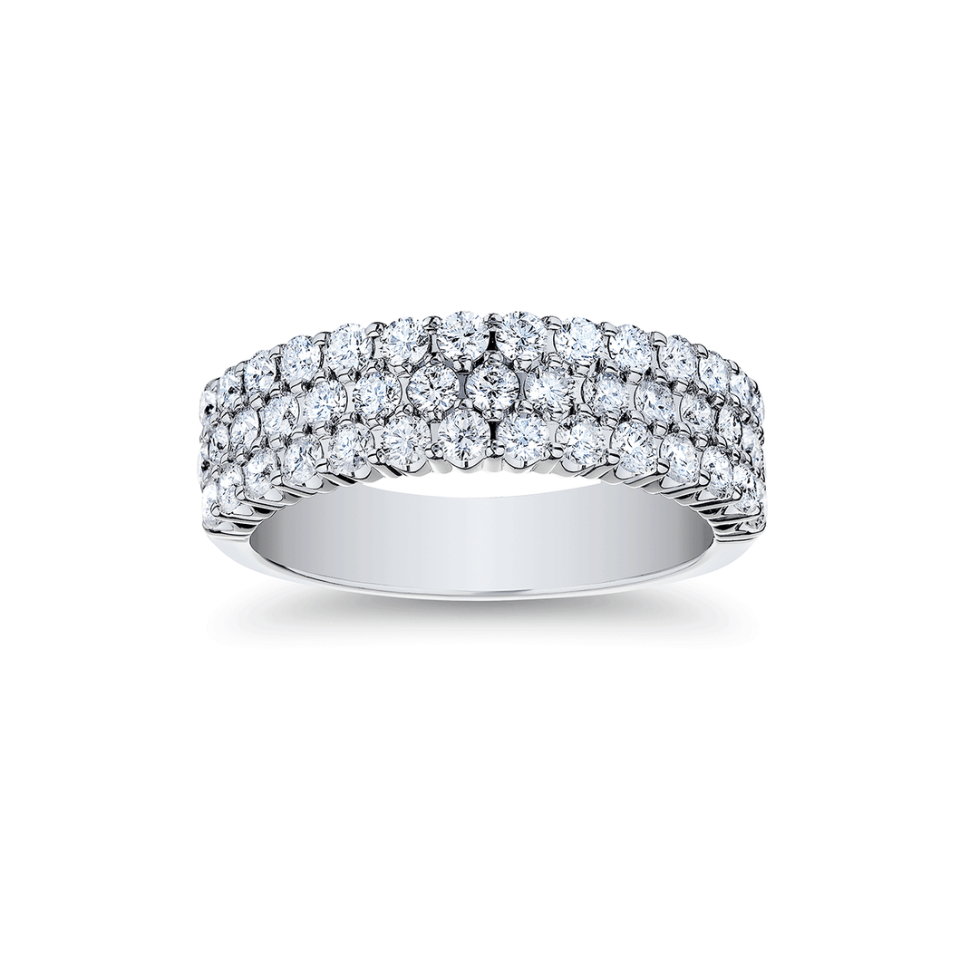 18k White Gold and 1.29 Total Weight Diamond Three Row Band