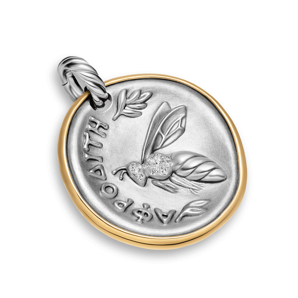 David Yurman Aphrodite Medallion Amulet Sterling Silver with 14K Yellow Gold and Diamonds, 29.5mm