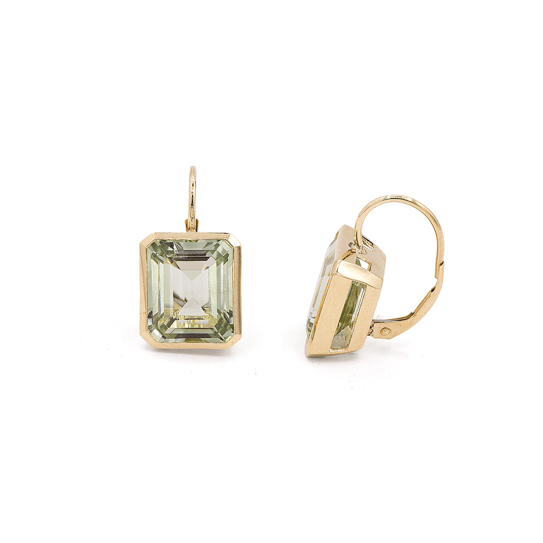 Facets 14k Yellow Gold and Green Amethyst Bezel Earrings