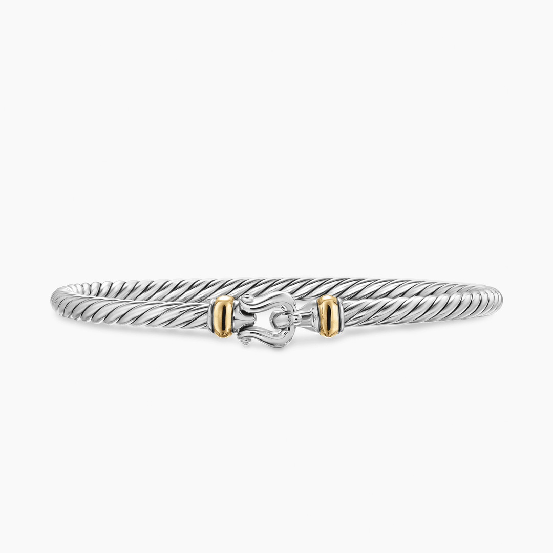 David Yurman Cable Flex Buckle Bracelet Sterling Silver with 14k Yellow Gold, 4mm