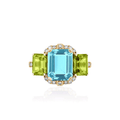 Goshwara Gossip 18k Yellow Gold and Blue Topaz Peridot Three Stone Ring