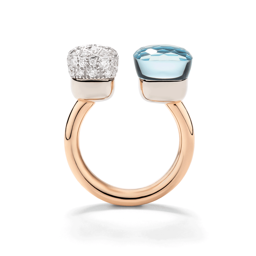 Pomellato Nudo 18k Rose Gold Blue Topaz Diamond Ring