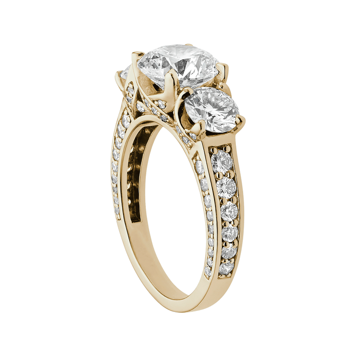 1912 3 Stone 18k Yellow Gold and Diamond Engagement Mounting Ring