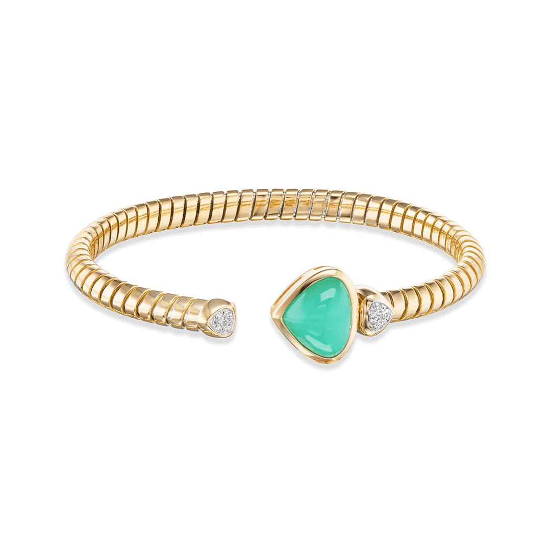 Marina B Trisola 18k Yellow Gold Chrysoprase and Diamond Bangle