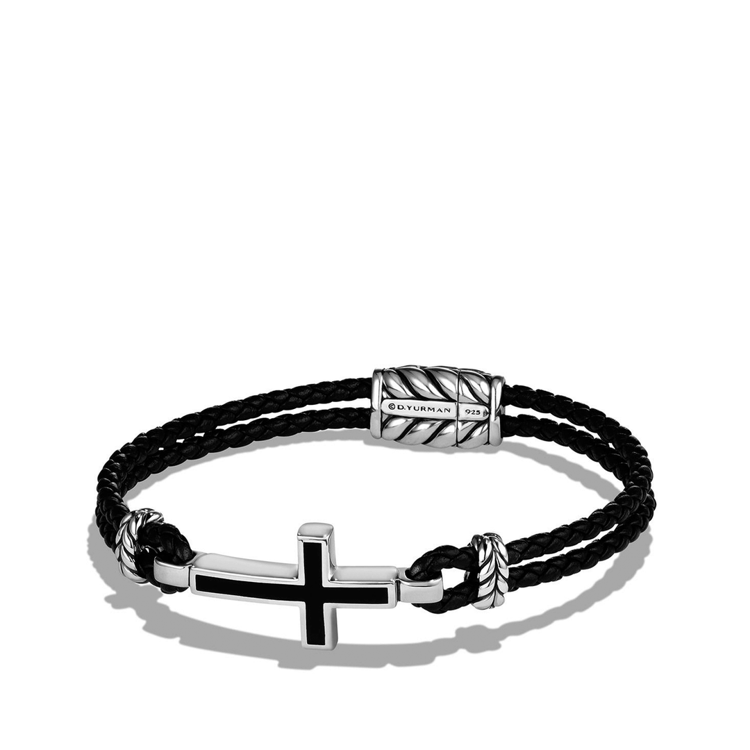 David Yurman Exotic Stone Cross Station Leather Bracelet With Black Onyx