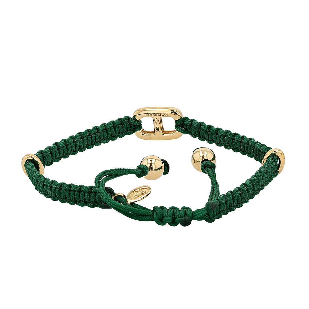 18k Yellow Gold and Diamond Green Cord Bracelet