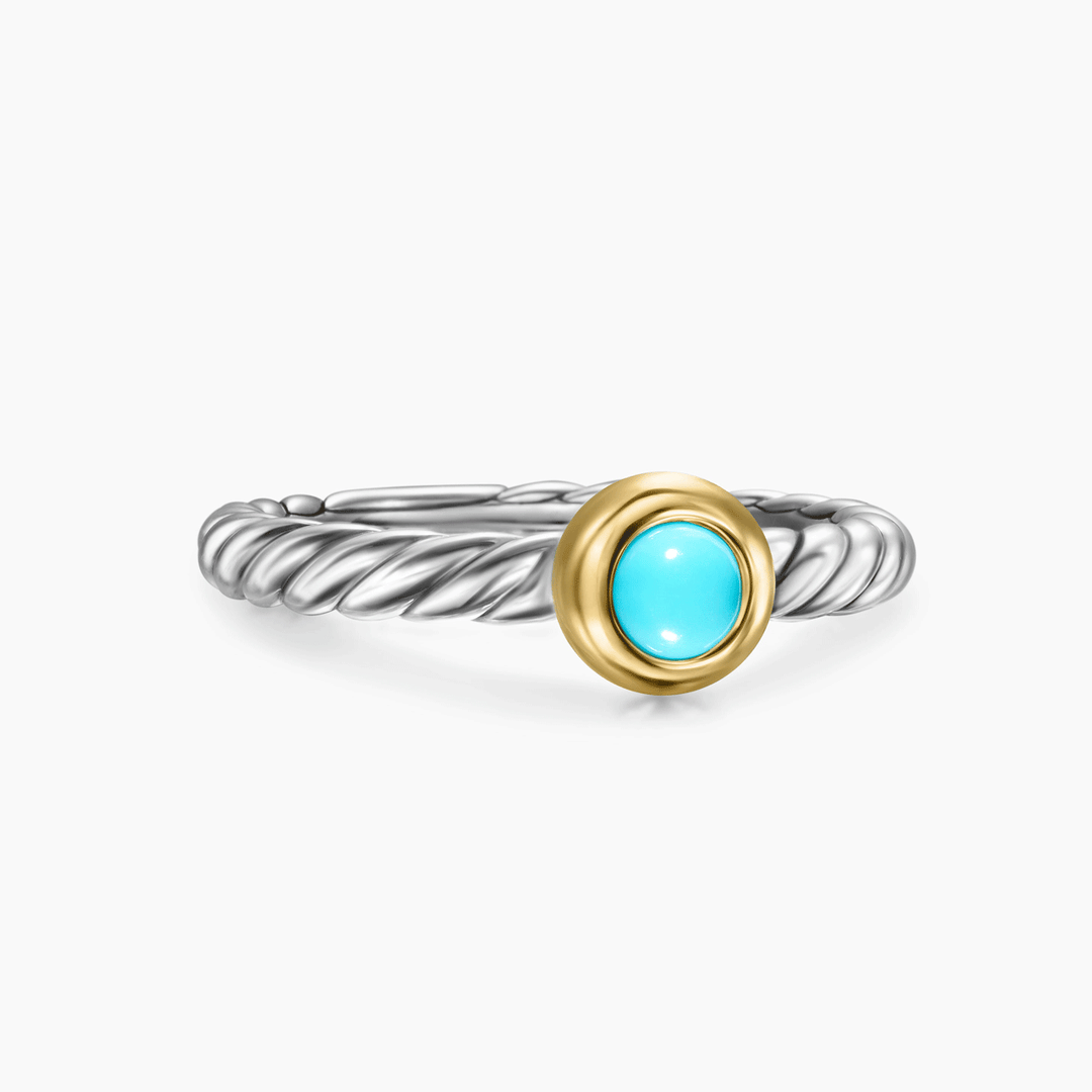 David Yurman Petite Cable Ring Sterling Silver with 14k Yellow Gold and Turquoise, 2.8mm