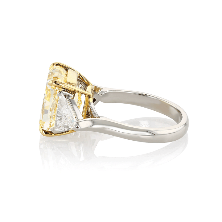 Platinum 18k Yellow Gold and Cushion Cut Diamond 8.01 Total Weight Three Stone Ring