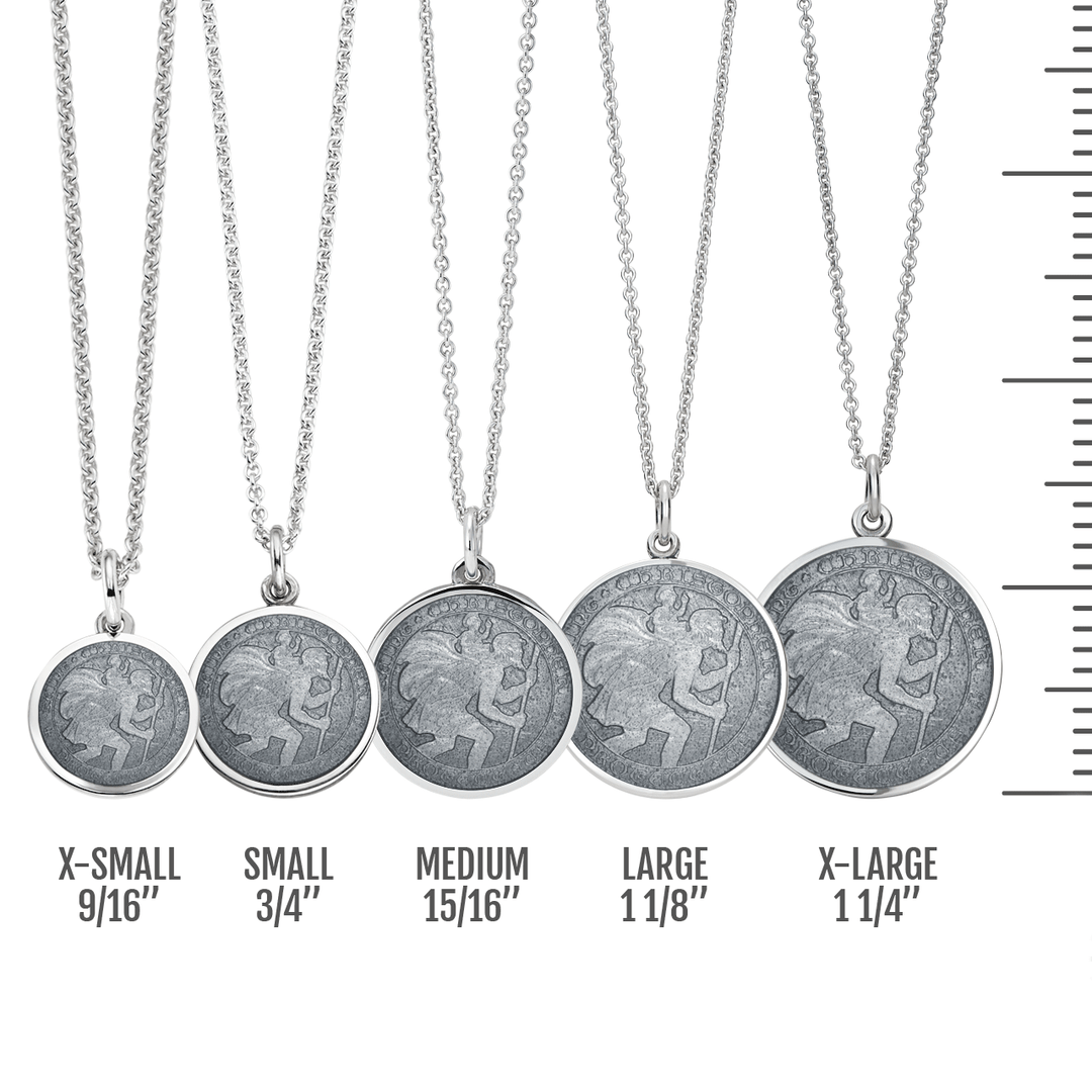 St. Christopher Grey Enamel Medal With Chain
