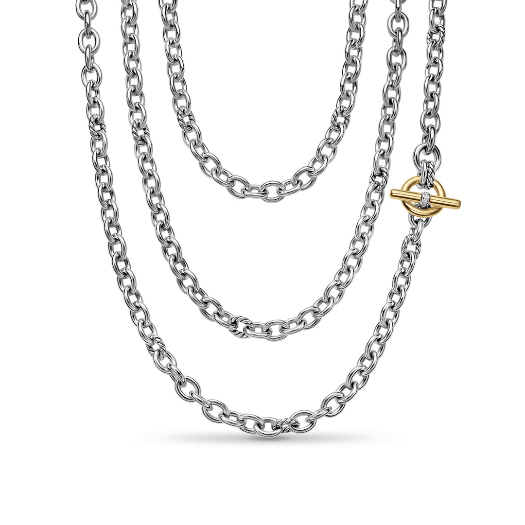 David Yurman Mercer Convertible Chain Necklace Sterling Silver with 18k Yellow Gold and Diamonds, 8mm