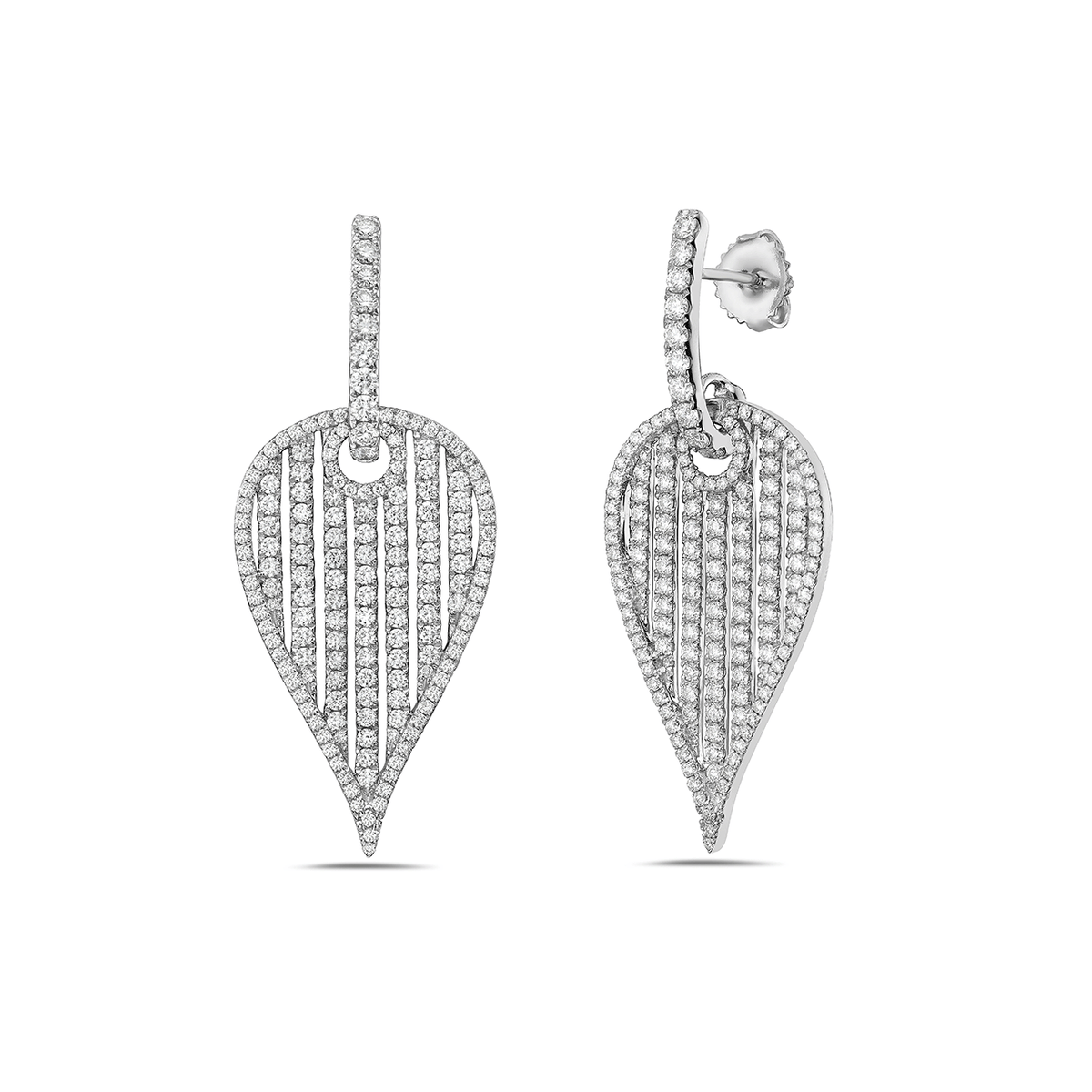 Charles Krypell 18k White Gold and 3.10 Total Weight Diamond Leaf Drop Earrings