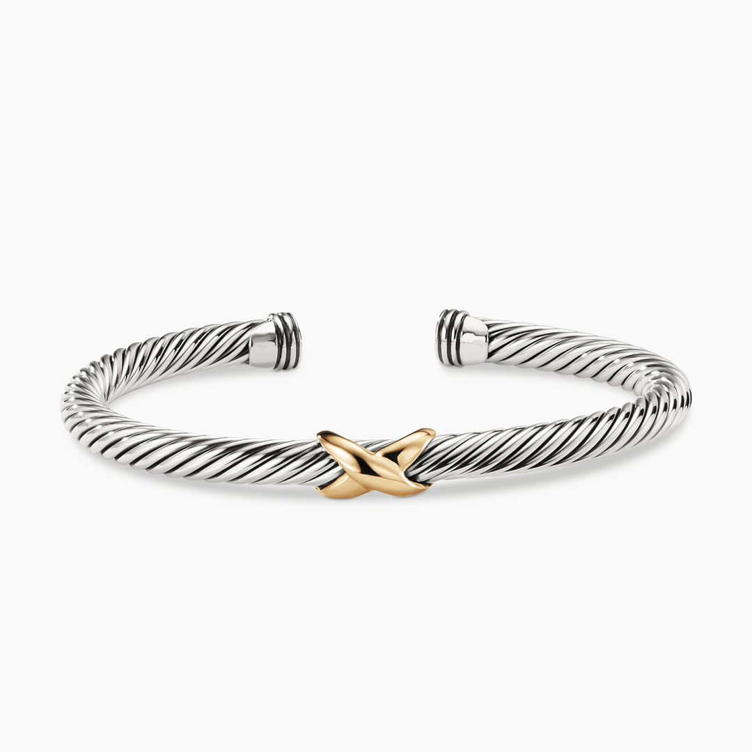 David YurmanX Classic Cable Station Bracelet Sterling Silver with 14k Yellow Gold, 5mm