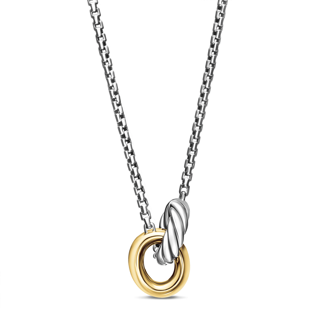 David Yurman Petite Cable Linked Necklace Sterling Silver with 14k Yellow Gold, 15mm
